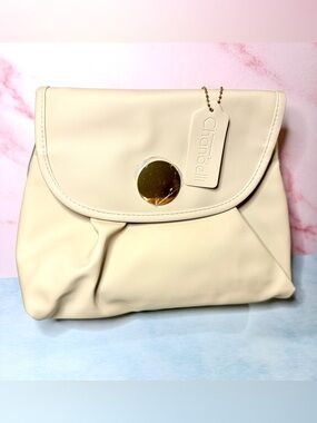 Cream Soft Faux-Leather Make-Up Travel Cosmetic Bag NWT Gift